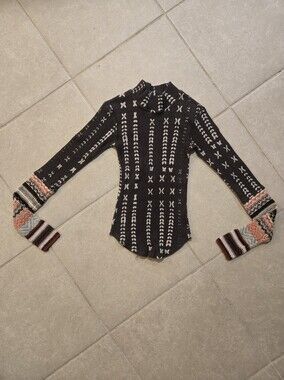 Free People Black and White Patterned Turtleneck Sweater with Multicolor Cuffs